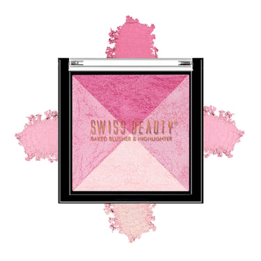 Swiss Beauty Mini Baked Shimmer Blusher And Highlighter Palette For Face Makeup| Multicolor-3, 7 Gm |